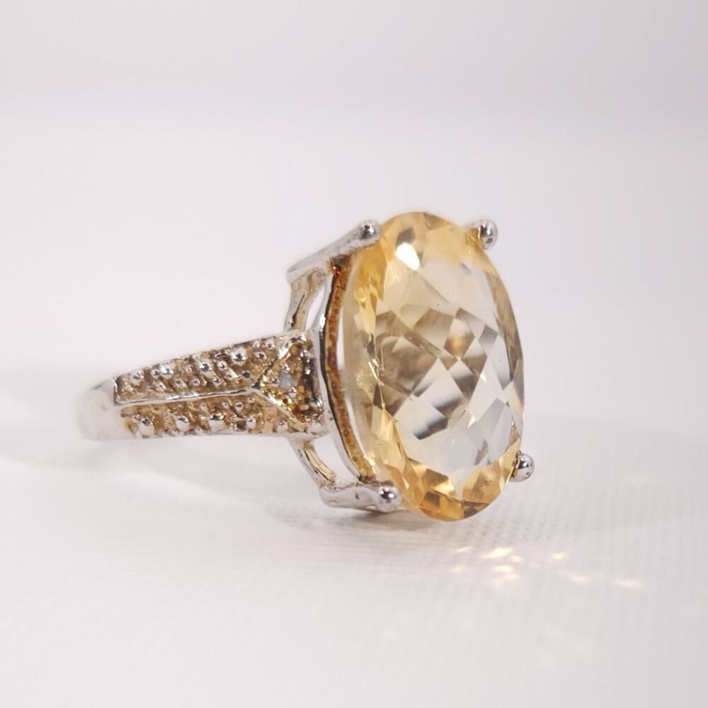 Citrine 5 Carats Ring Sterling Silver Size 7
